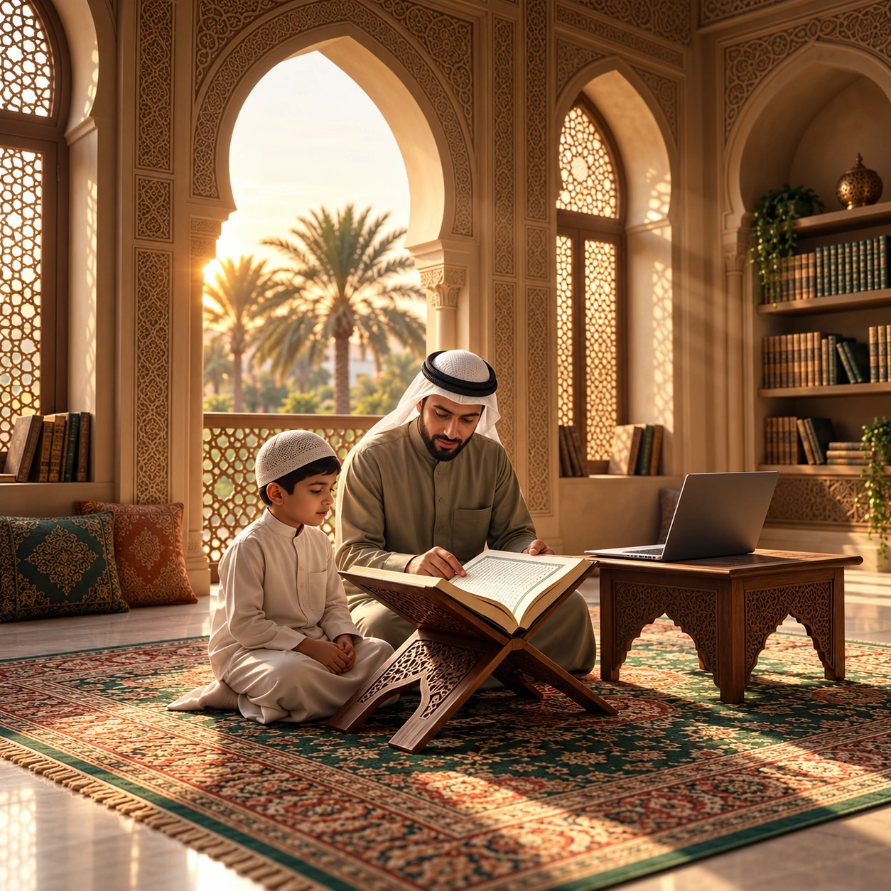 معلم وطفل يتعلمان القرآن في حصة فردية